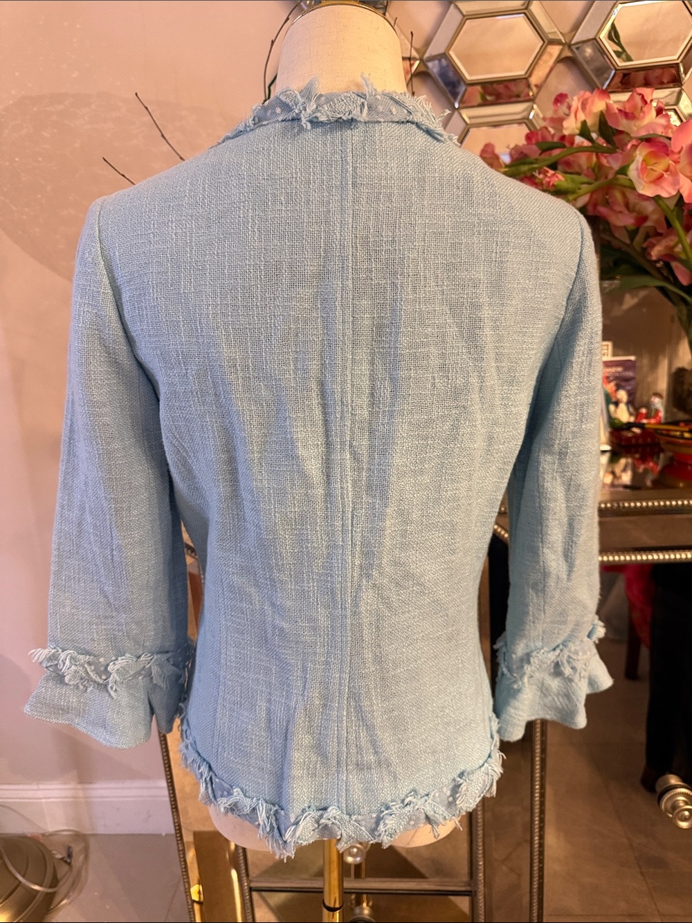 Teri Jon Light Blue Tweed Jacket with Satin Lining size 6 - Picture 6 of 7